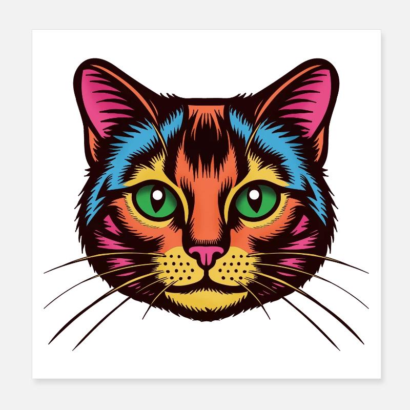 Chat coloré Pop Art Visage Poster 20 x 20 cm