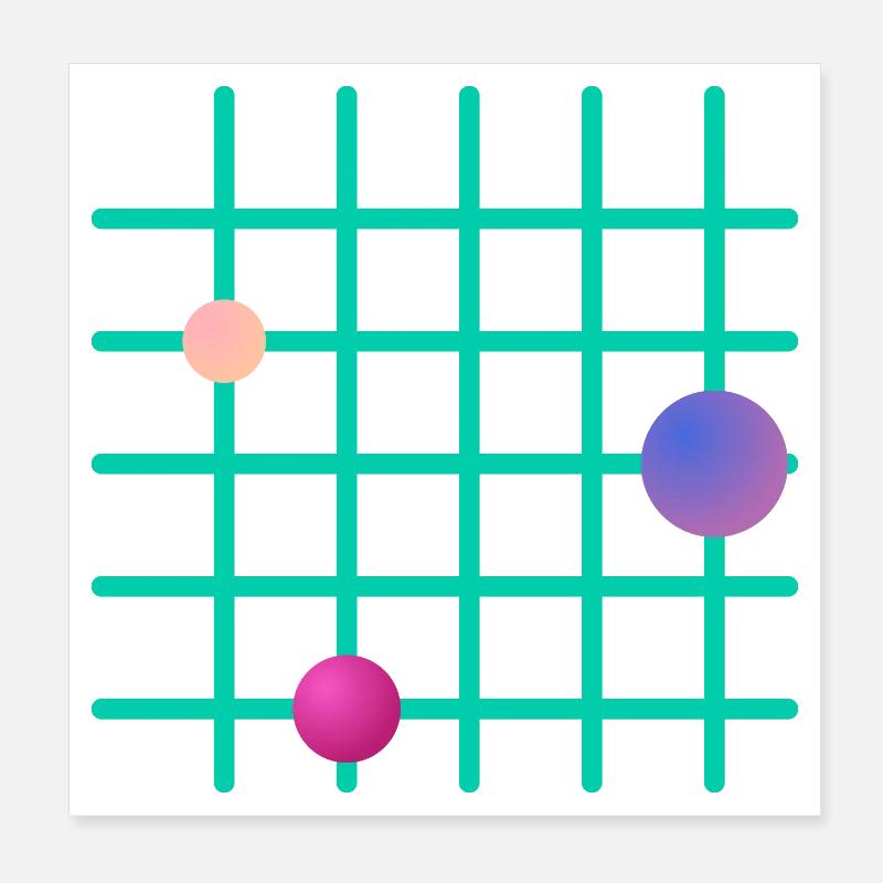Geometrisches Grid mit Farb-Sphären Poster 20x20 cm