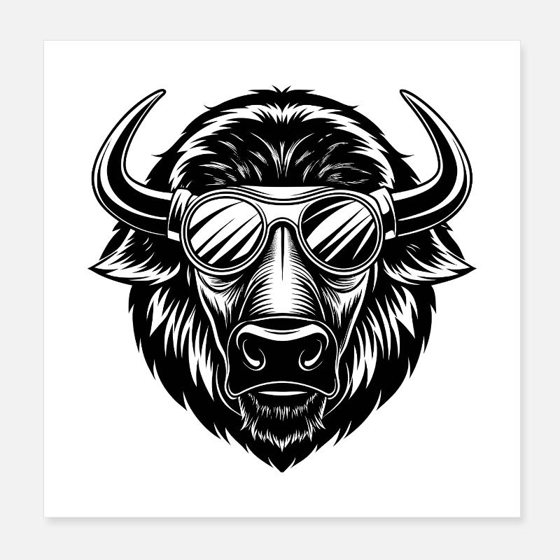 Bison head with sunglasses Poster 8" x 8" (20x20 cm)