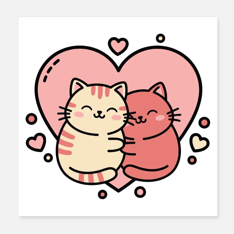 Duo de câlins de chat sincères Poster 20 x 20 cm