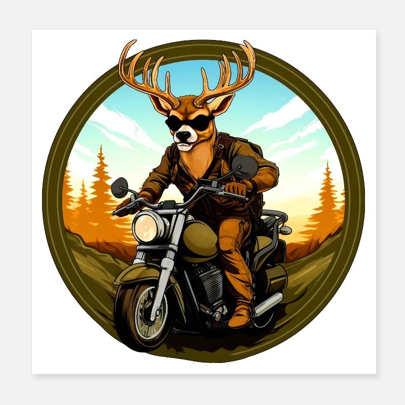 Motorrad Hirsch Poster 20x20 cm