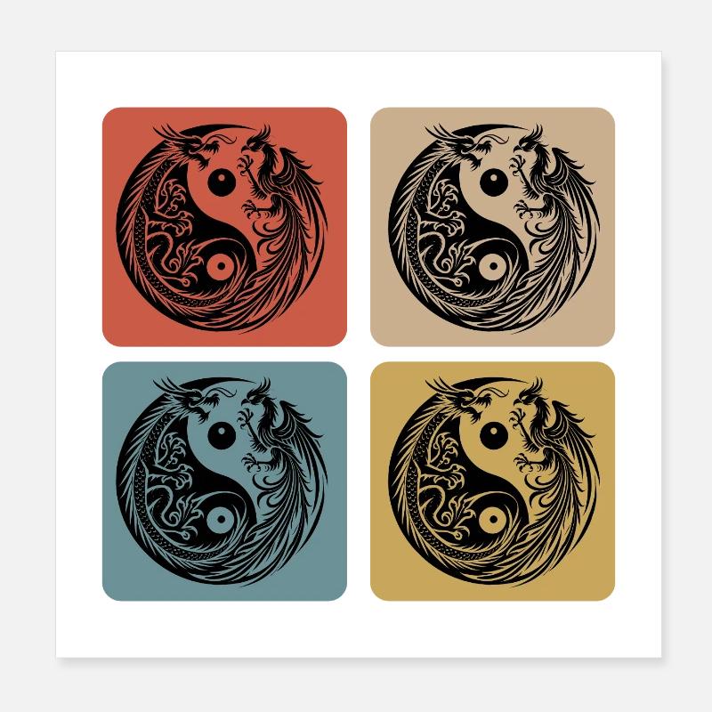 Yin Yang Drache und Phönix Poster 20x20 cm