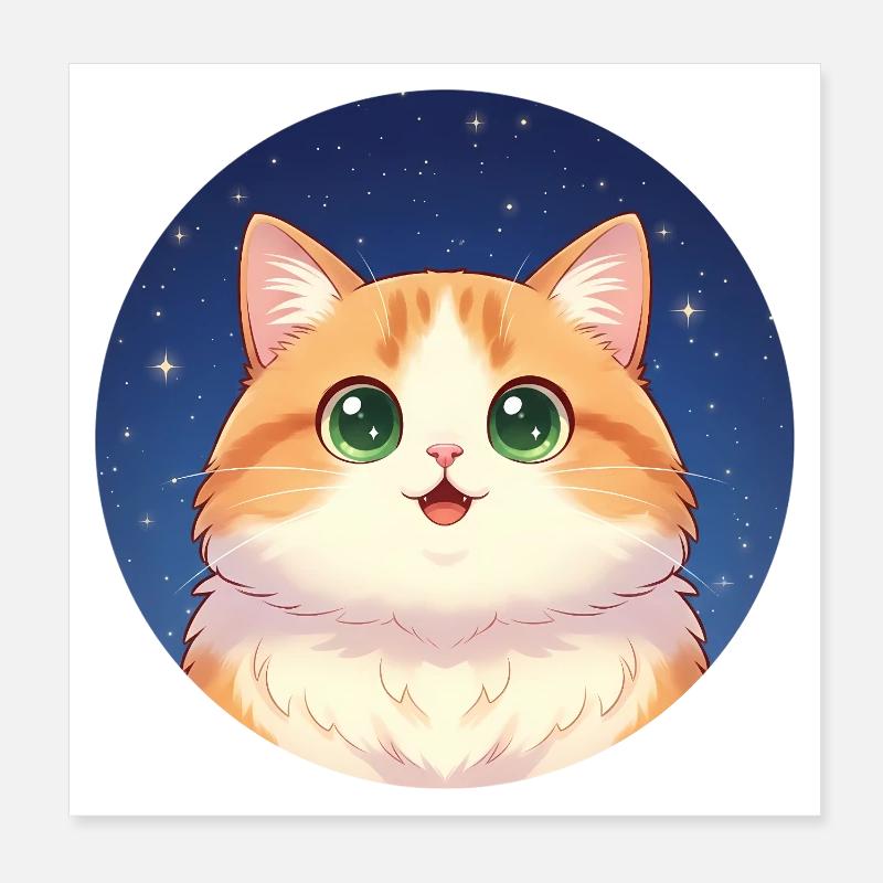 Starry Night Kitten Poster 8" x 8" (20x20 cm)