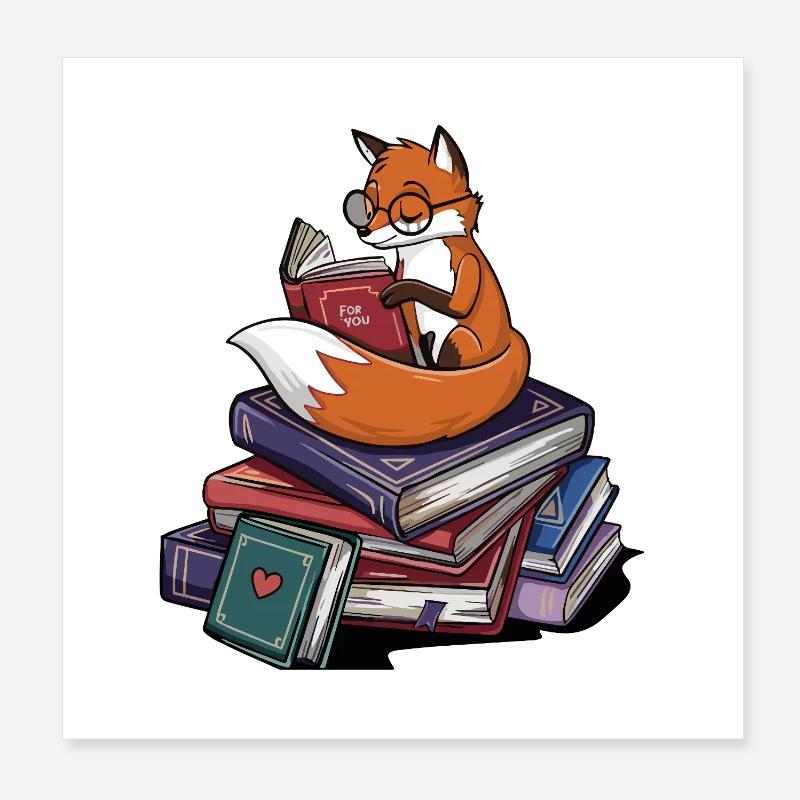 Bücherwurm-Fuchs-Tierlese-Bücher Kunst Poster 20x20 cm