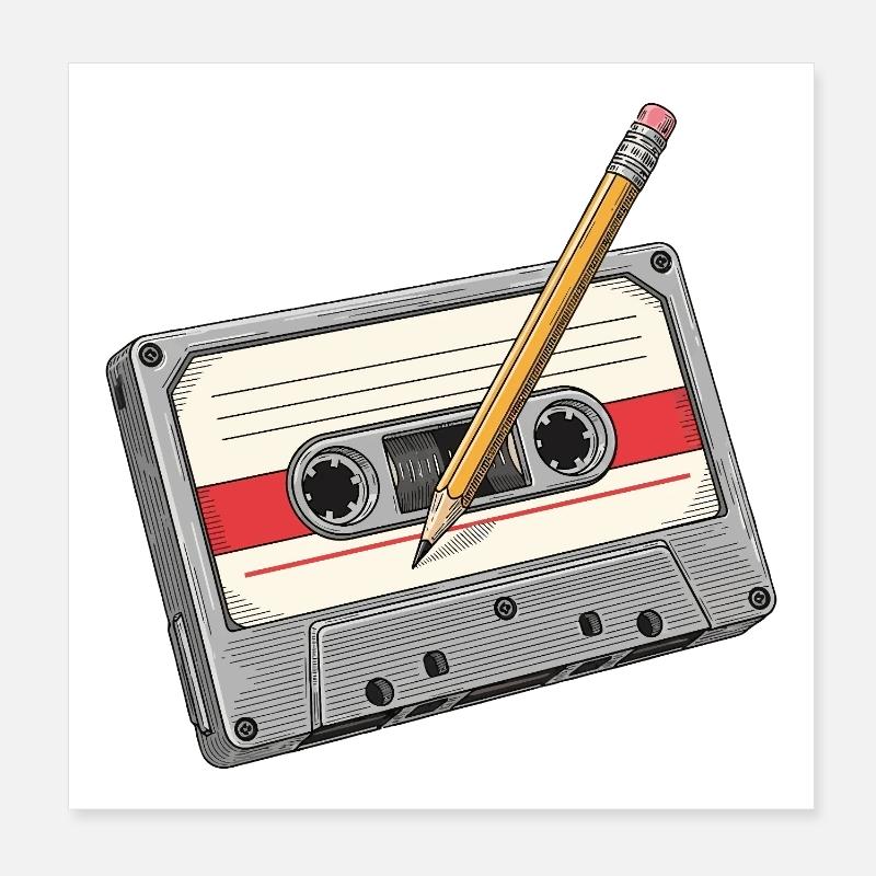 Analog cassette with pencil Poster 8" x 8" (20x20 cm)