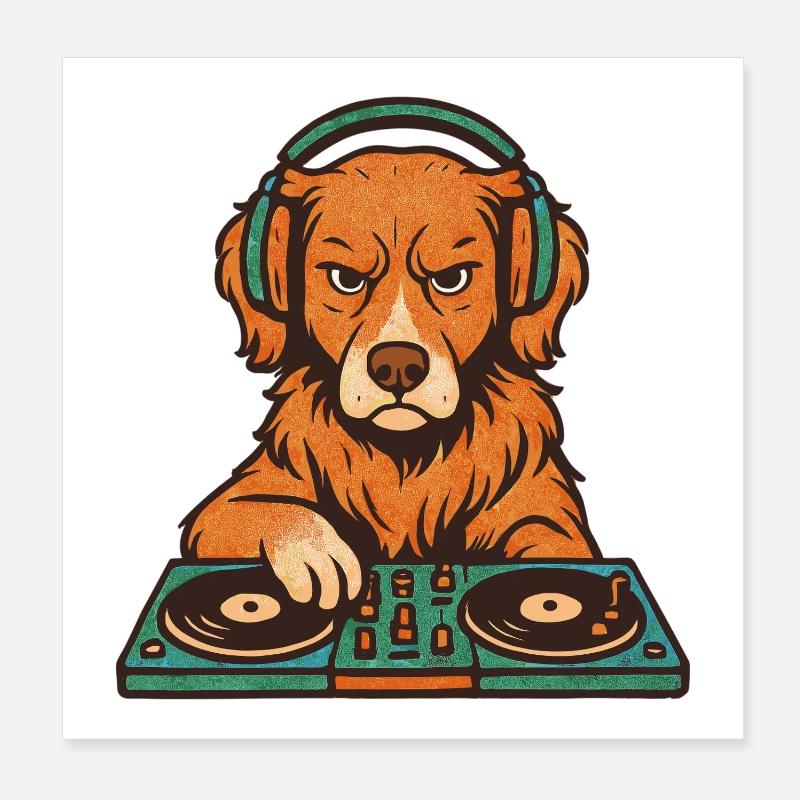 DJ Great Retriever dans le style rétro vinyle Poster 20 x 20 cm