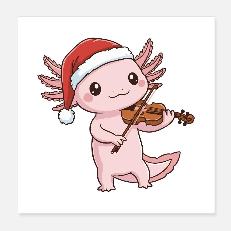 Poisson axolotl de Noël jouant de l’art du violon Poster 20 x 20 cm