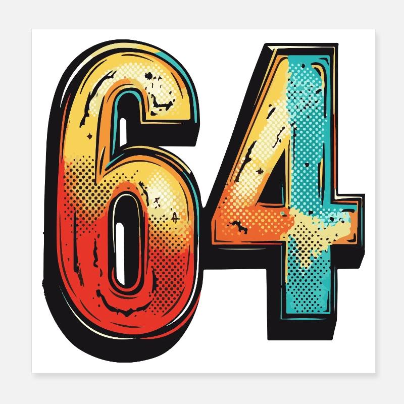 64 chiffres colorés Poster 20 x 20 cm