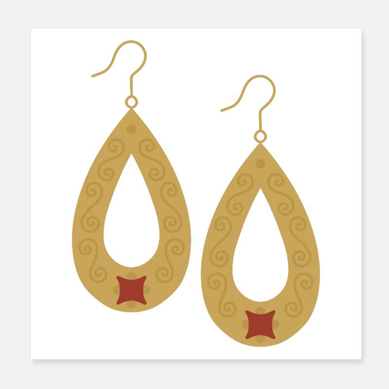 Boho Teardrop Gold Earrings Poster 8" x 8" (20x20 cm)
