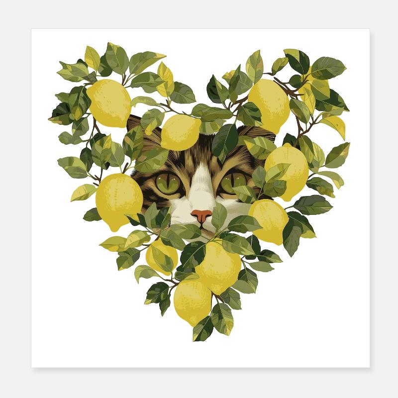 Cat hides in a lemon heart Poster 8" x 8" (20x20 cm)