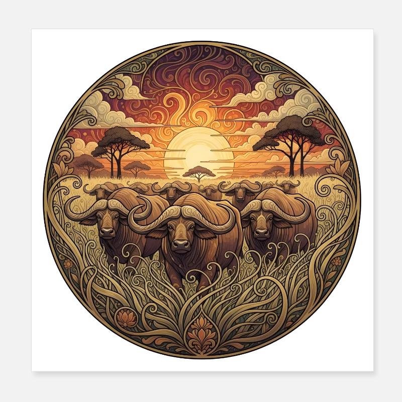 Art circulaire du coucher de soleil du gnou Poster 20 x 20 cm