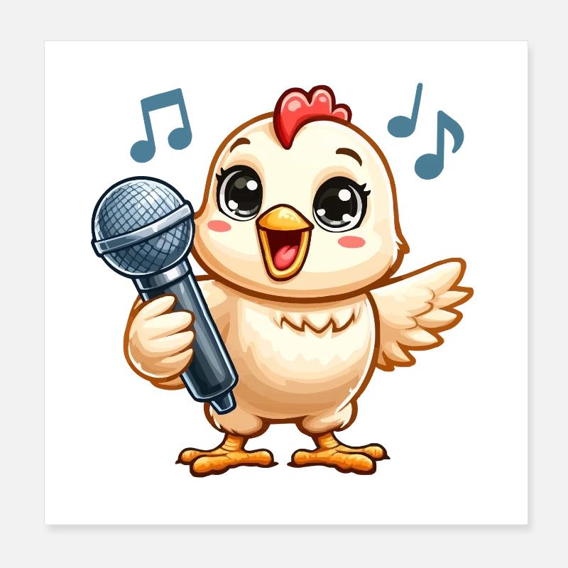 Chick Karaoke with Microphone Poster 8" x 8" (20x20 cm)