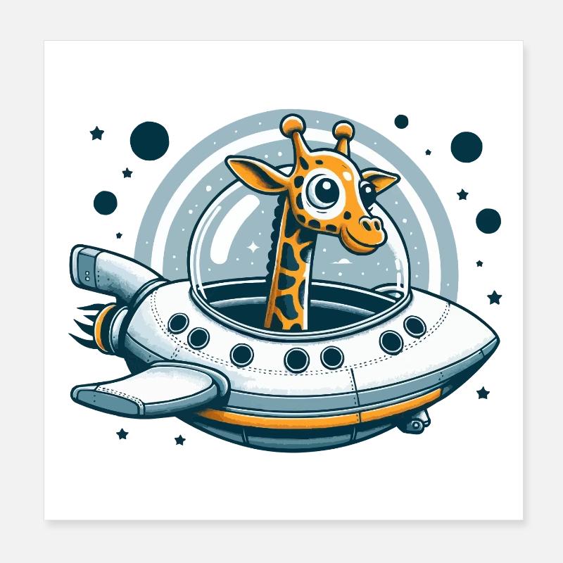 Aventure spatiale de girafe Poster 20 x 20 cm