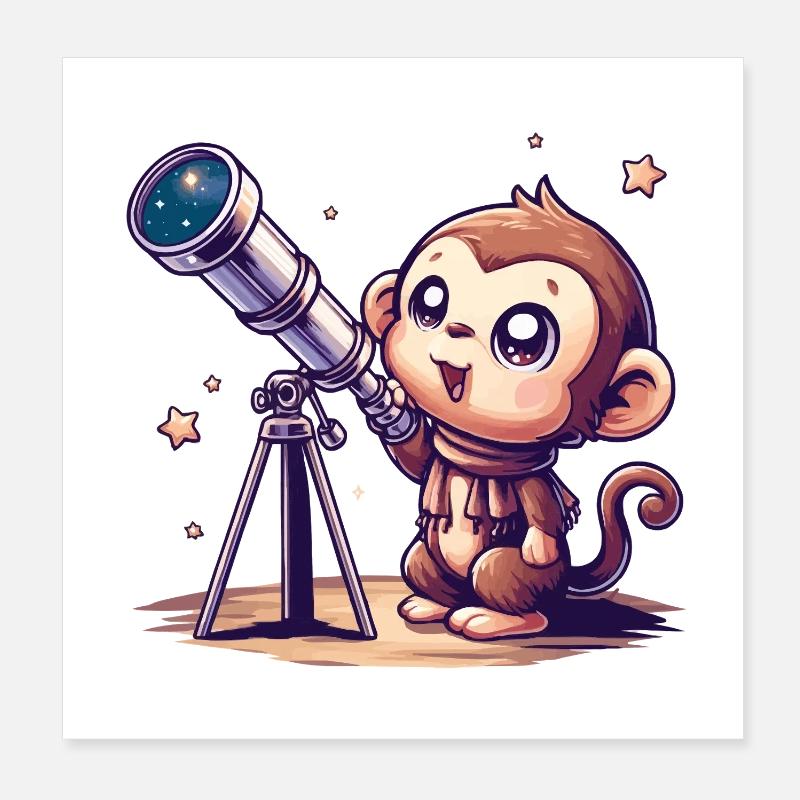 Singe du ciel étoilé avec télescope Poster 20 x 20 cm
