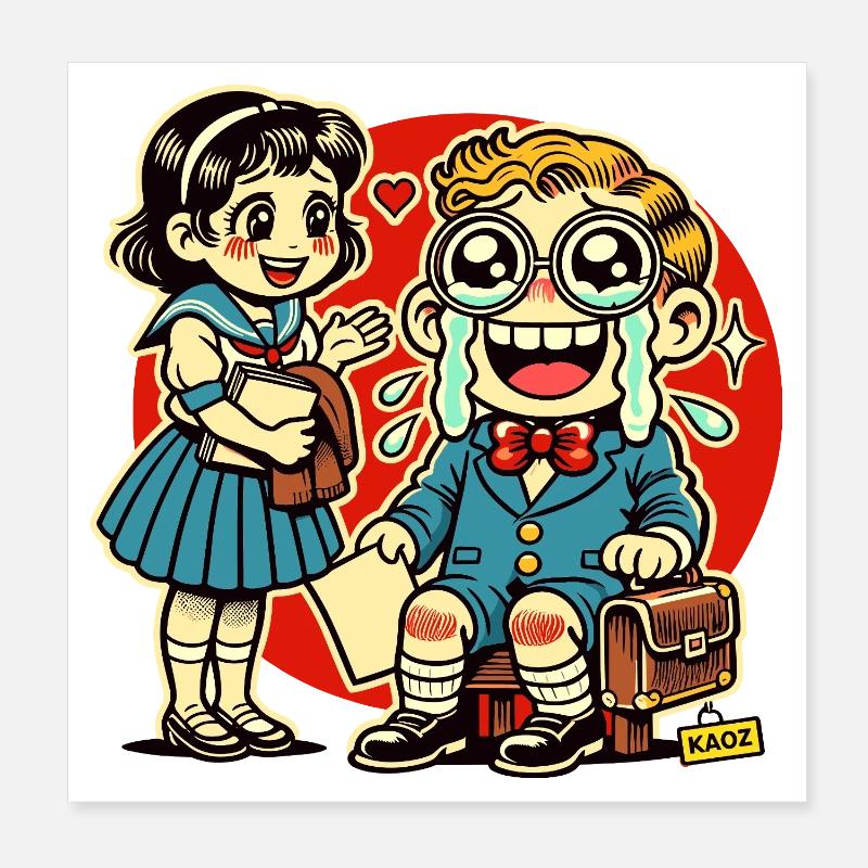 Retro Schulkinder mit Herz Hintergrund Poster 20x20 cm