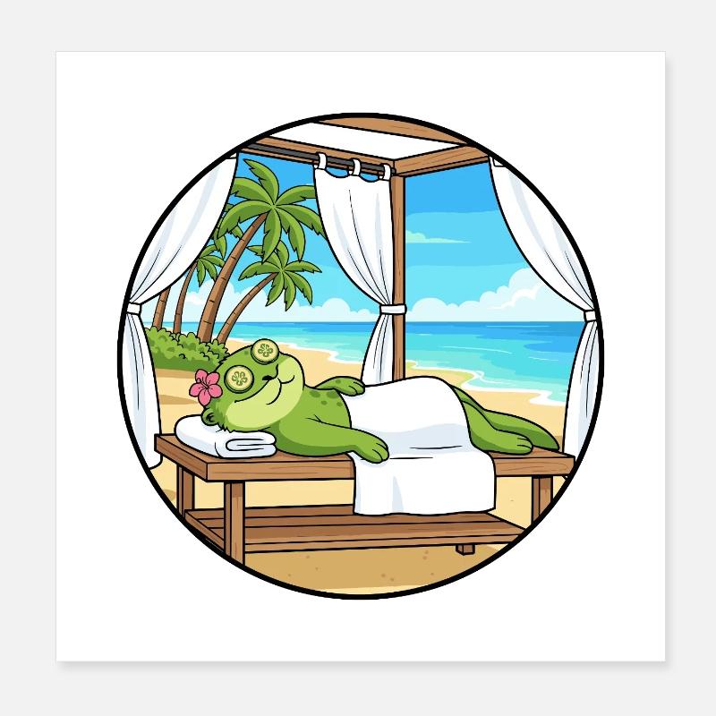 Art relaxant de la grenouille de plage Spa Poster 20 x 20 cm