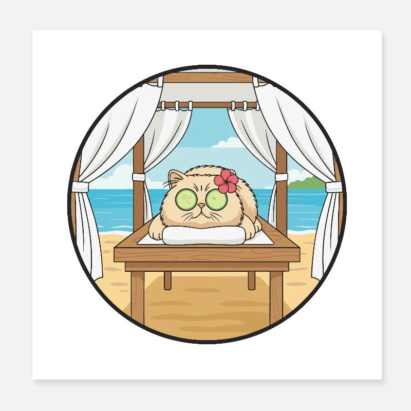 Art relaxant du chat au spa de plage Poster 20 x 20 cm