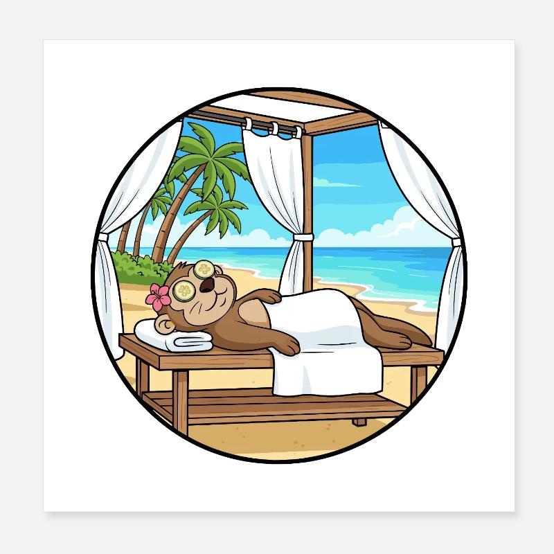 Beach Spa Monkey Ape Relaxing Art Poster 8" x 8" (20x20 cm)