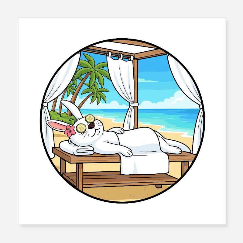 Beach Spa Rabbit Bunny Entspannende Kunst Poster 20x20 cm