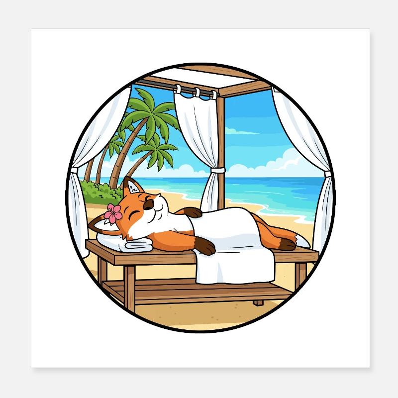 Spa plage Renard Art relaxant Poster 20 x 20 cm
