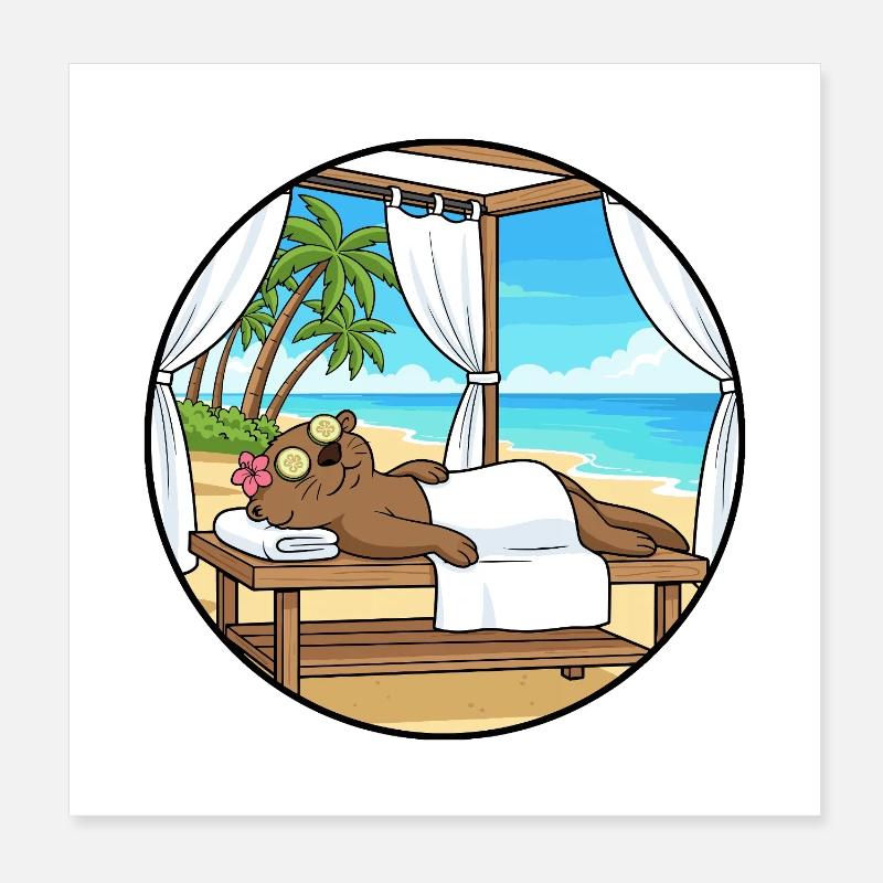 Spa de plage Loutre Art relaxant Poster 20 x 20 cm