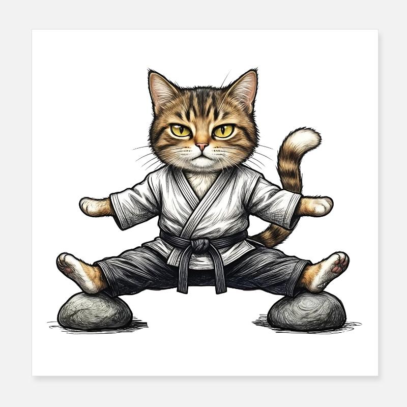 Chat Karaté aïkido en Kimono Poster 20 x 20 cm