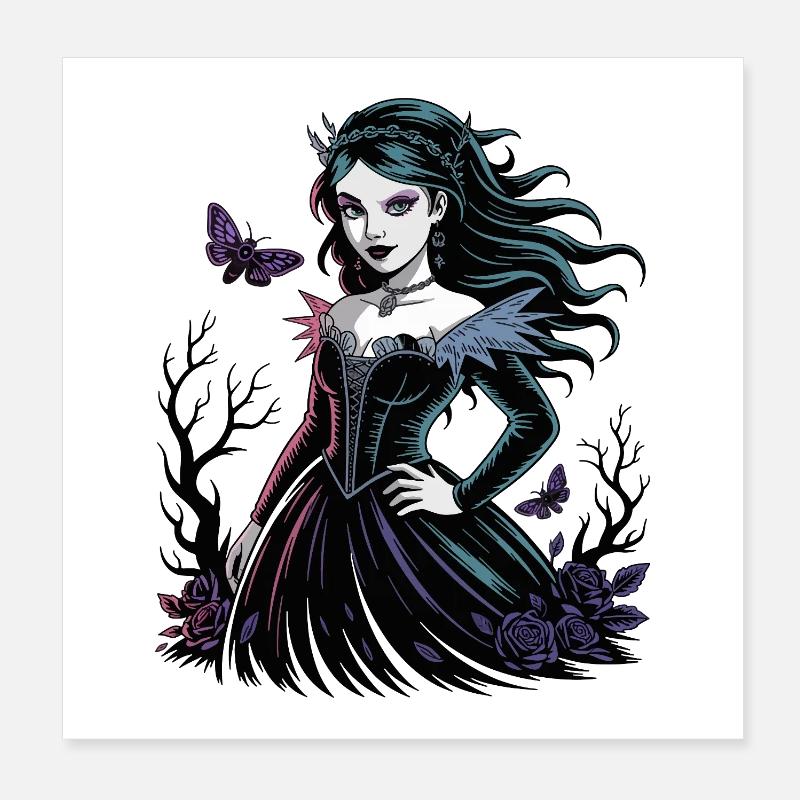 Dunkle Blüten Gothic Dame Poster 20x20 cm