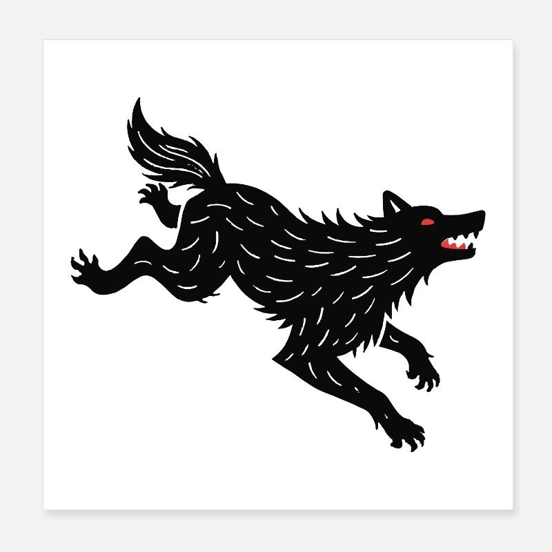 Courses du loup noir Poster 20 x 20 cm