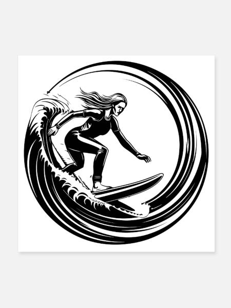 Surfer Woman Silhouette - Poster 8" x 8" (20x20 cm) - white - Front