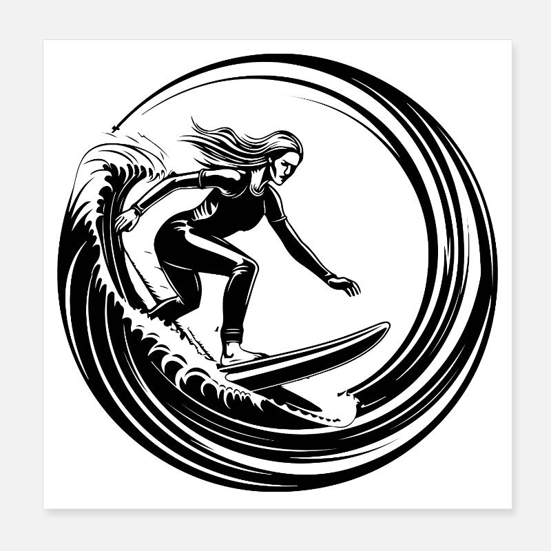 Silhouette de la Femme Surfeuse Poster 20 x 20 cm