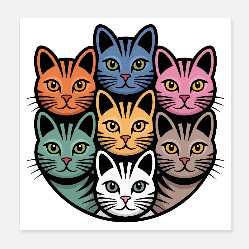 Chat multicolore rond et coloré Poster 20 x 20 cm