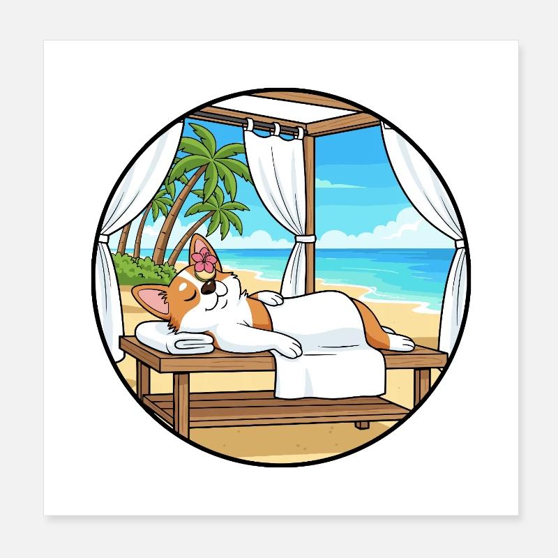 Art relaxant pour chiens Corgi Spa de plage Poster 20 x 20 cm