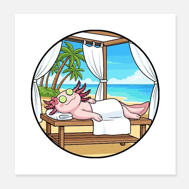 Beach Spa Axolotl Fish Relaxing Art Poster 8" x 8" (20x20 cm)