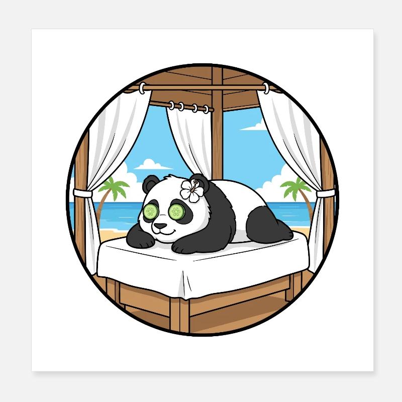 Spa plage Art relaxant de l’ours panda Poster 20 x 20 cm