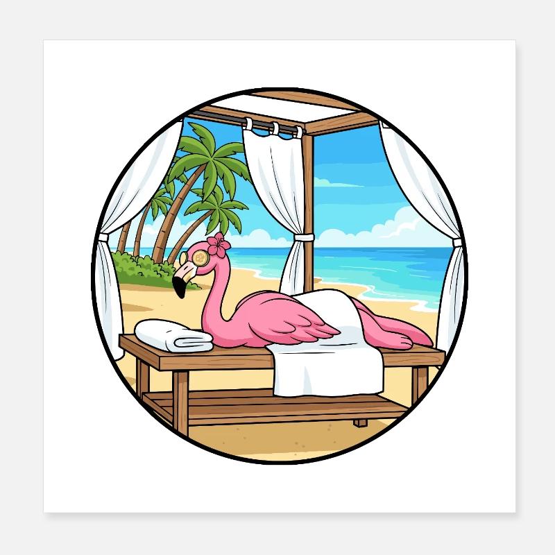Spa de plage Flamants Oiseaux Relaxant Art Poster 20 x 20 cm