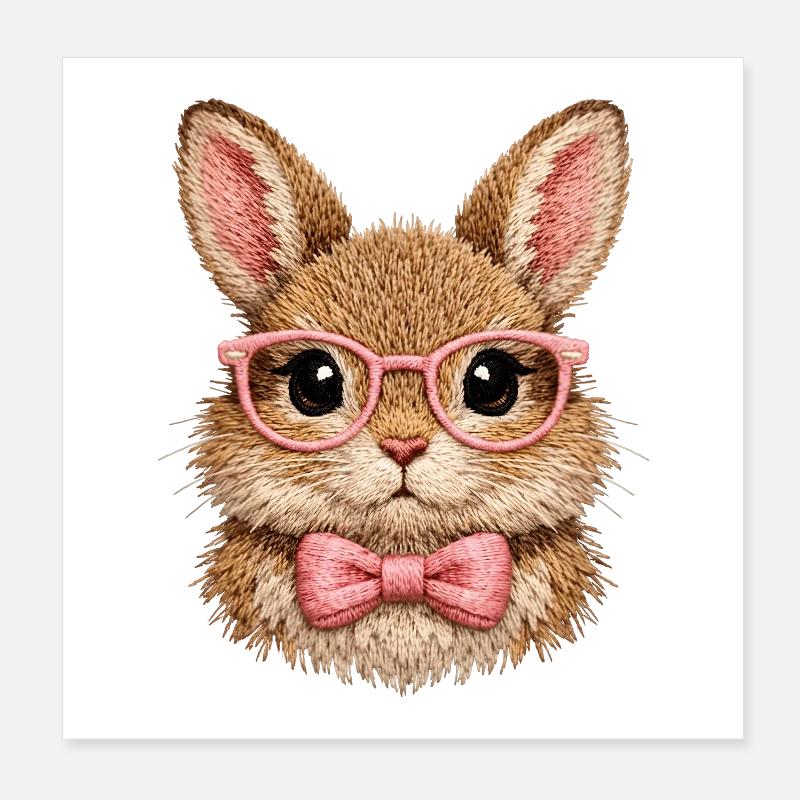 Cute Bunny with Glasses & Bow Tie | Easter Bunny Poster 8" x 8" (20x20 cm)