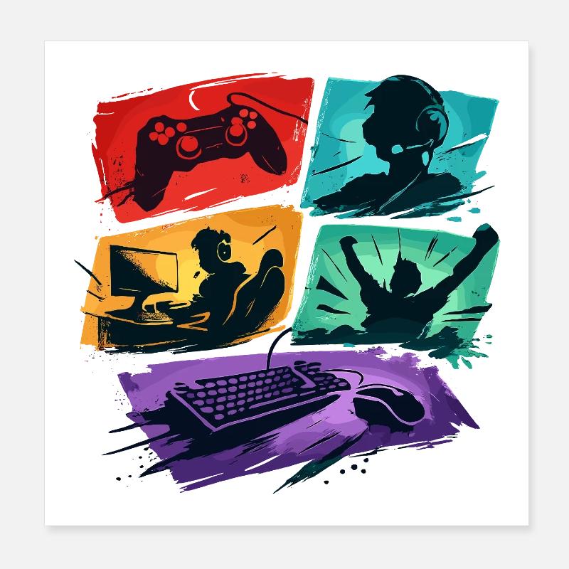 Bunte Gaming Panels Zocker-Universum Poster 20x20 cm