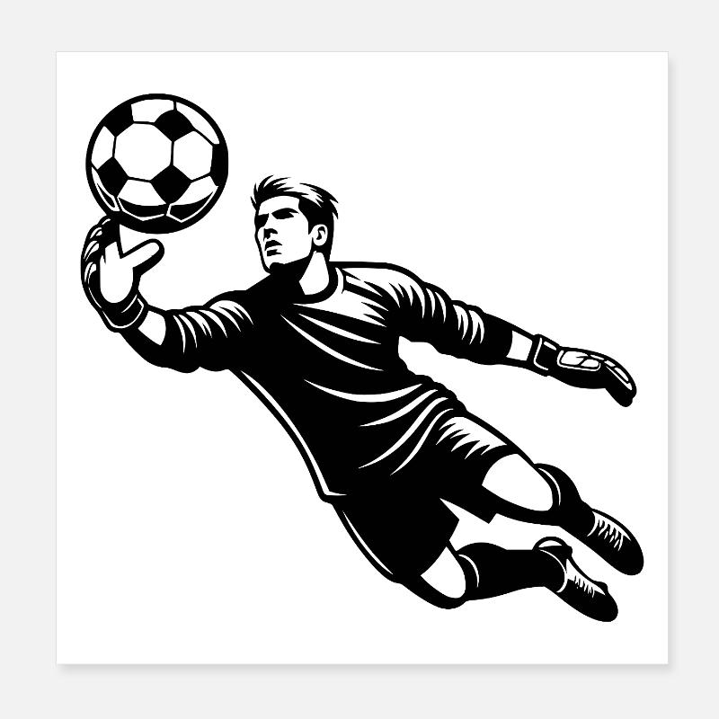 Fußballtorwart bei einer Glanzparade im Sprung Poster 20x20 cm