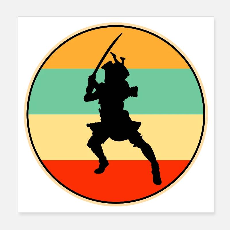 Samurai Warrior Retro Sunset Vintage-Silhouette Poster 20x20 cm