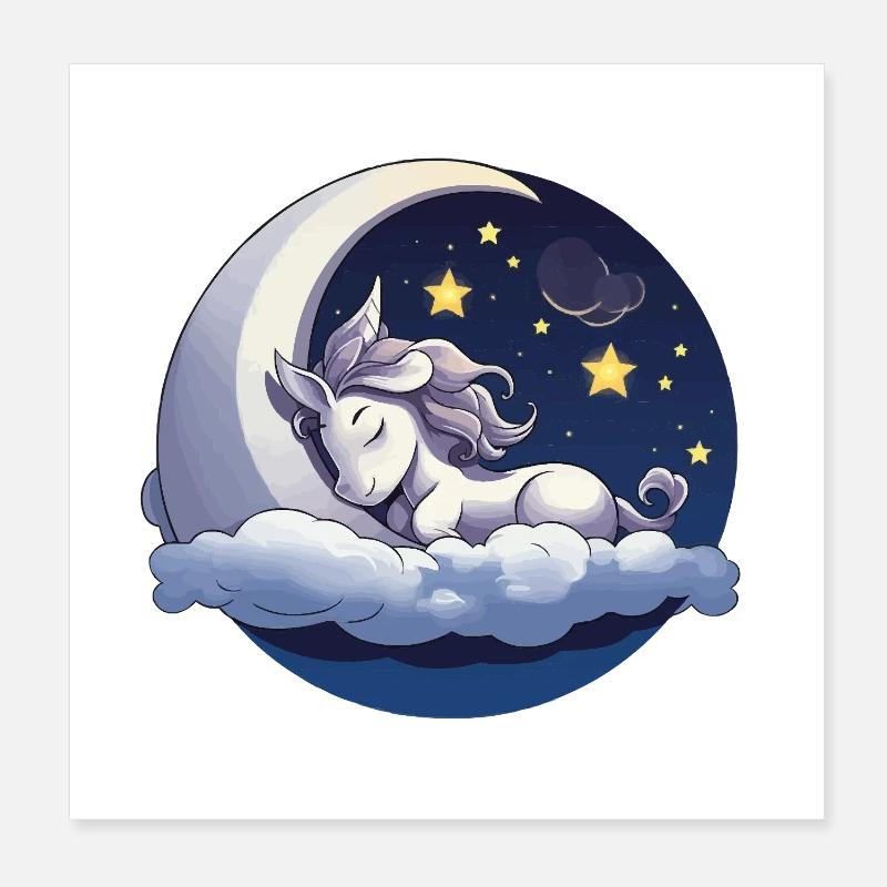 Licorne Moondream sur le Nuage Poster 20 x 20 cm