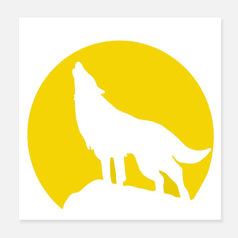 Silhouette de Lune Hurlement de Loup Poster 20 x 20 cm