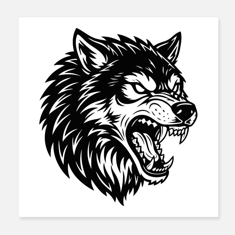 Loup Noir et Blanc Logo Mascotte Wolf Alpha Poster 20 x 20 cm