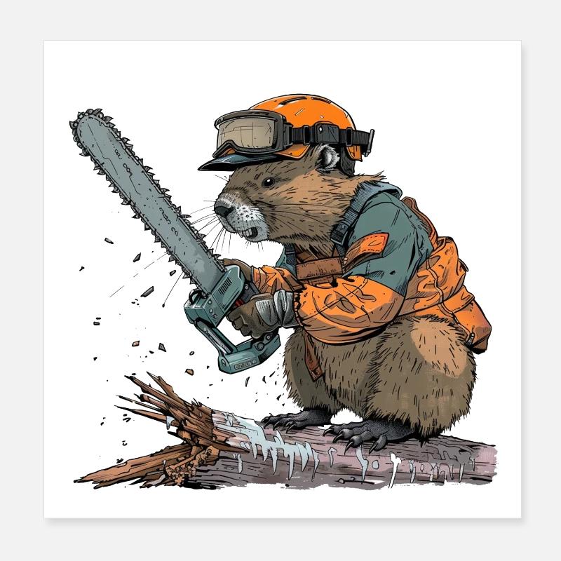 Tronçonneuse bûcheron Beaver Poster 20 x 20 cm