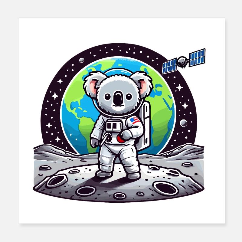 Astronaute koala sur le sol lunaire Poster 20 x 20 cm