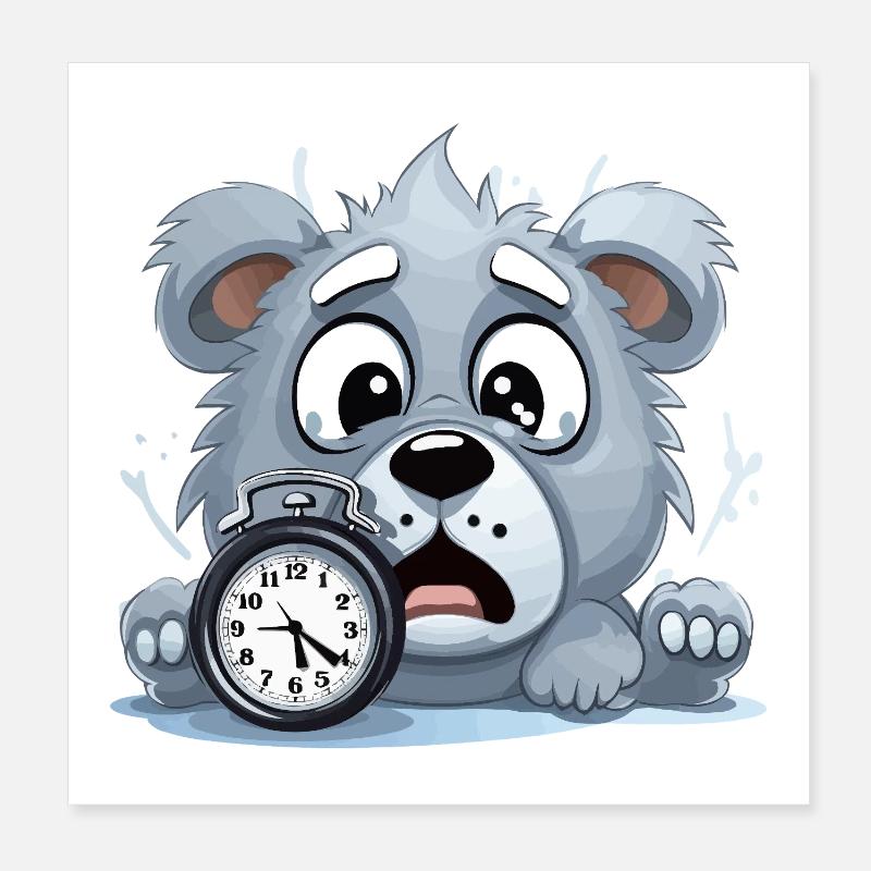 Cuddly dog with alarm clock Poster 8" x 8" (20x20 cm)