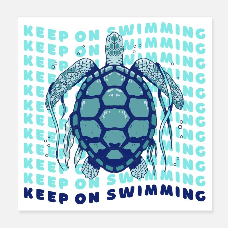 Keep On Swimming Sea Turtle Retro Graphic Poster 20x20 cm