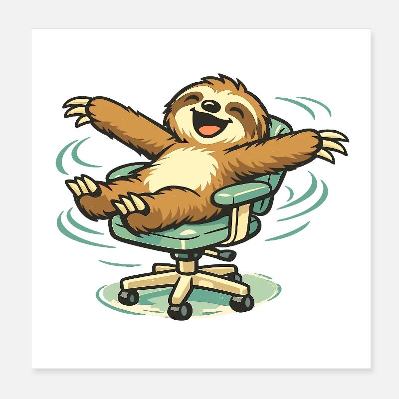 Cheerful sloth in swivel chair Poster 8" x 8" (20x20 cm)