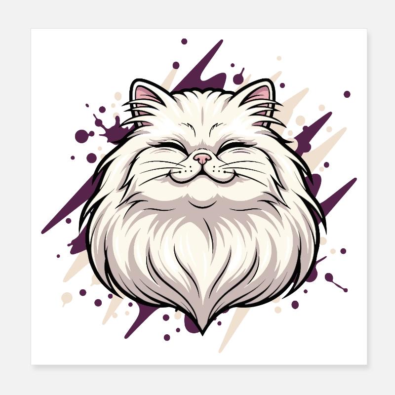 Fröhlicher Katzenkopf mit Farbklecks Poster 20x20 cm