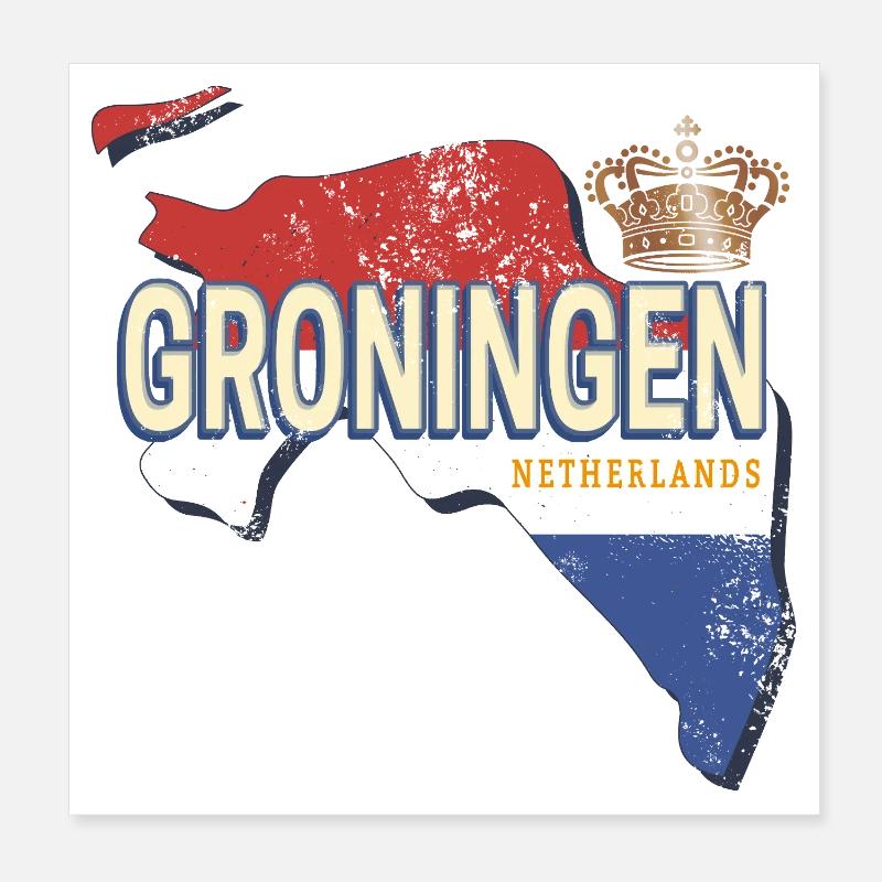 Groningen Netherlands Wall Map Holland Souvenir Poster 8" x 8" (20x20 cm)