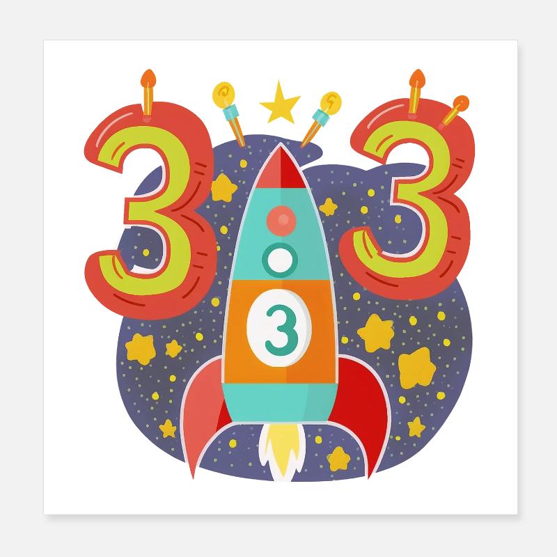 Anniversaire 3 ans Rocket Boy Trois Poster 20 x 20 cm